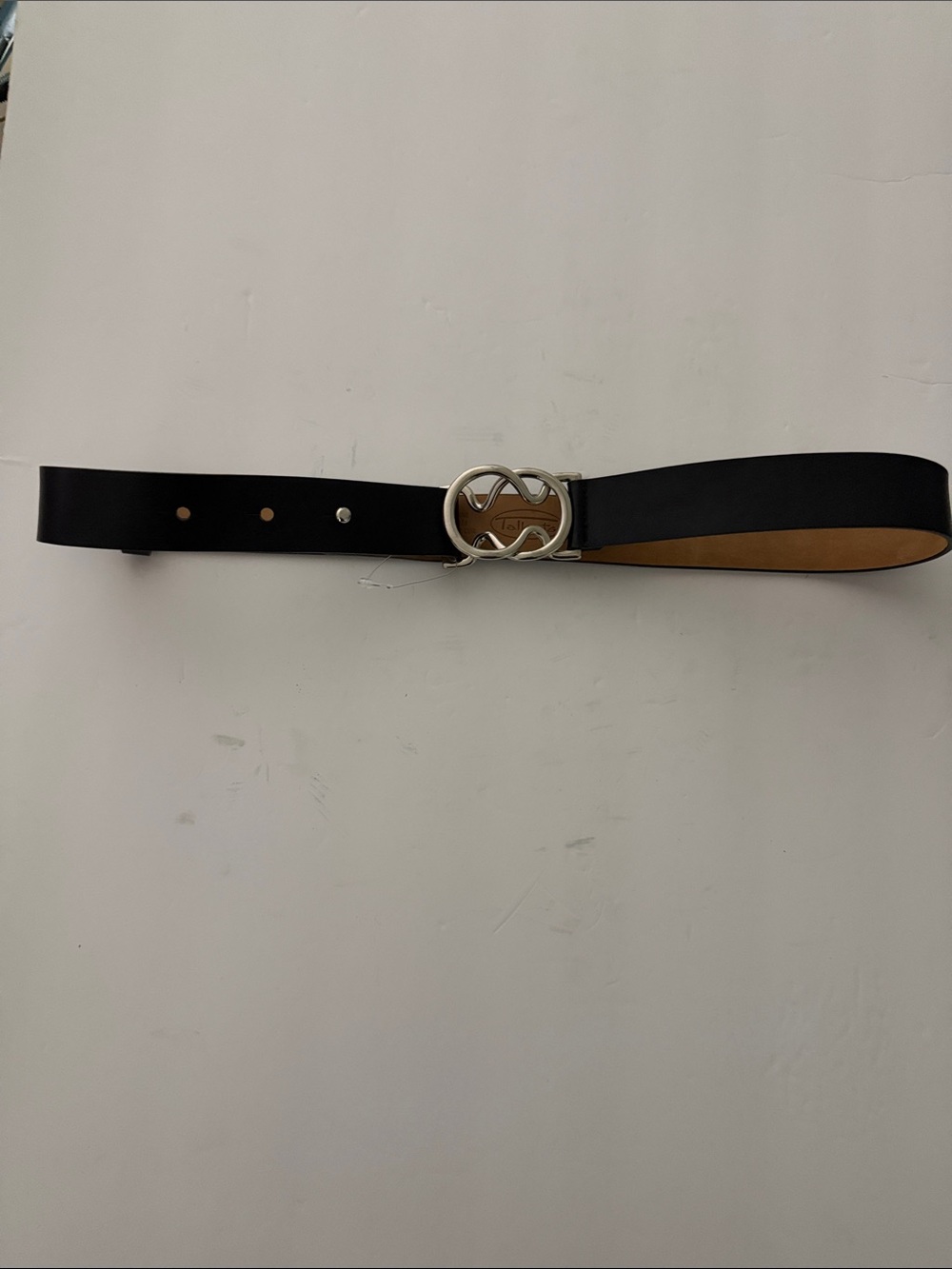 Talbots Black Leather Belt with Silver Signature Buckle